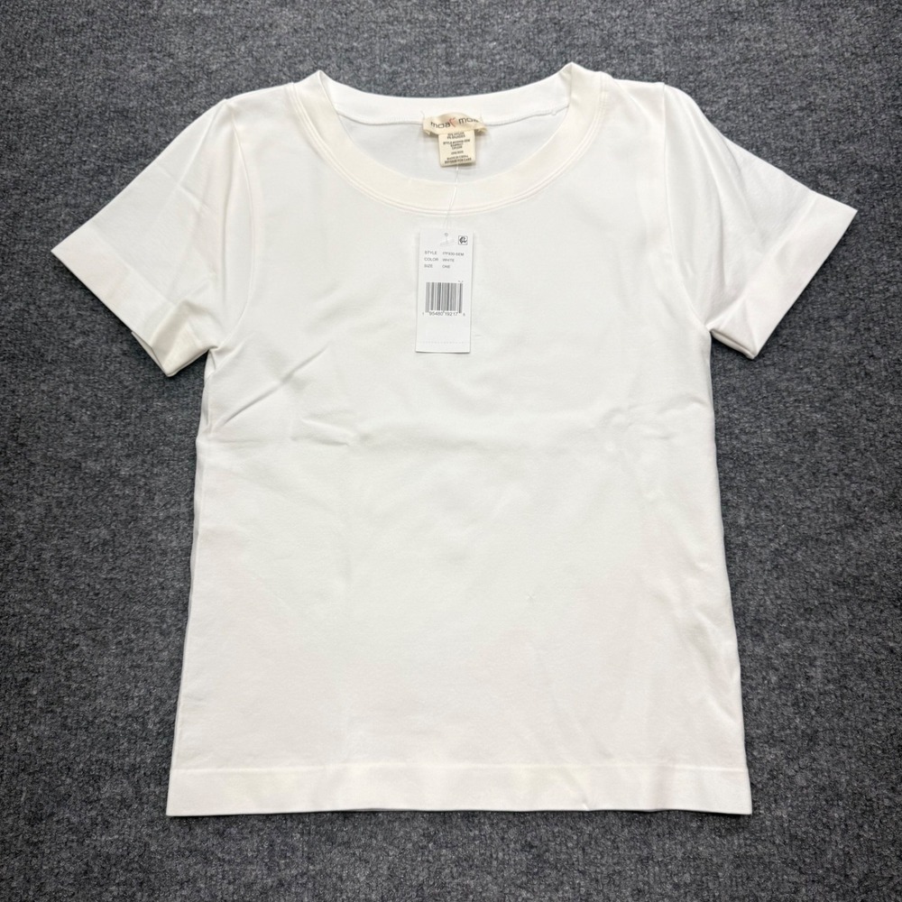 Moa Moa Womens Short Sleeve Crew Neck Top White Stretch ITF930-SEM One Size NEW